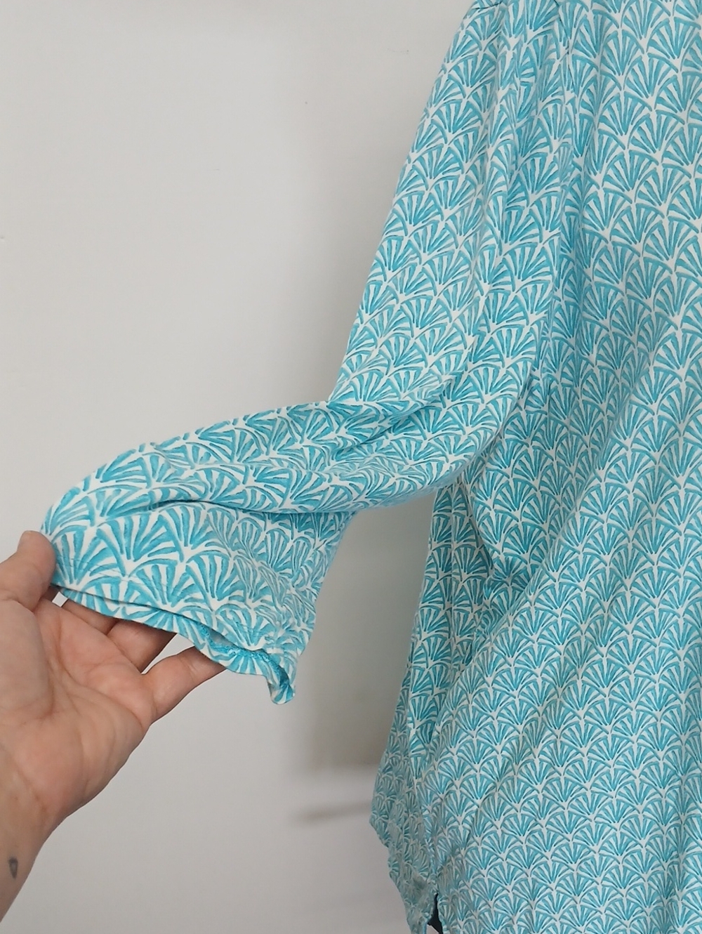 Lands' End Teal and White Printed Hooded Top Coverup Size 3x - Picture 4 of 10